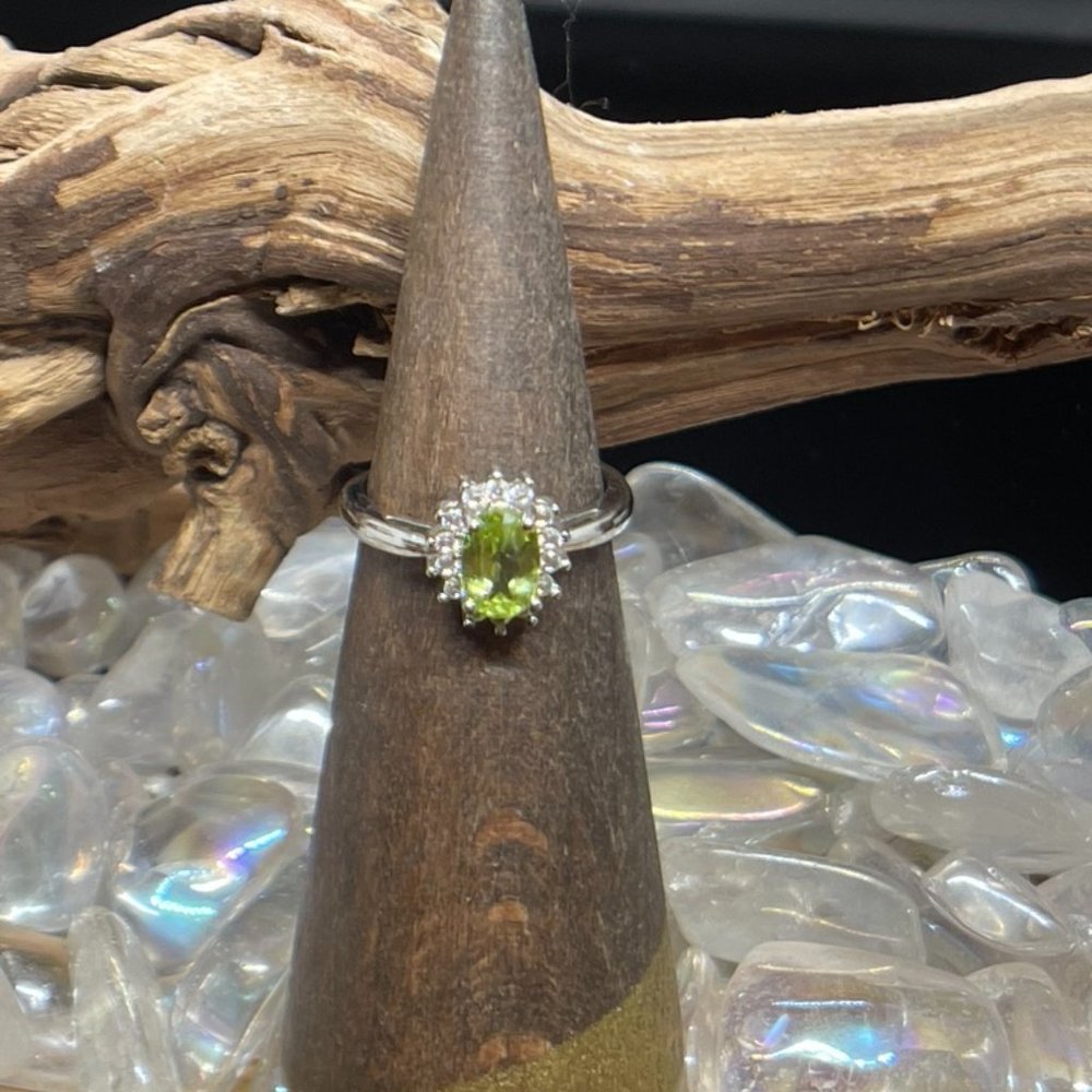 Dainty Silver Plated  Peridot Ring